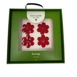 Kate Spade x Target Red Floral Linear Drop Earrings New